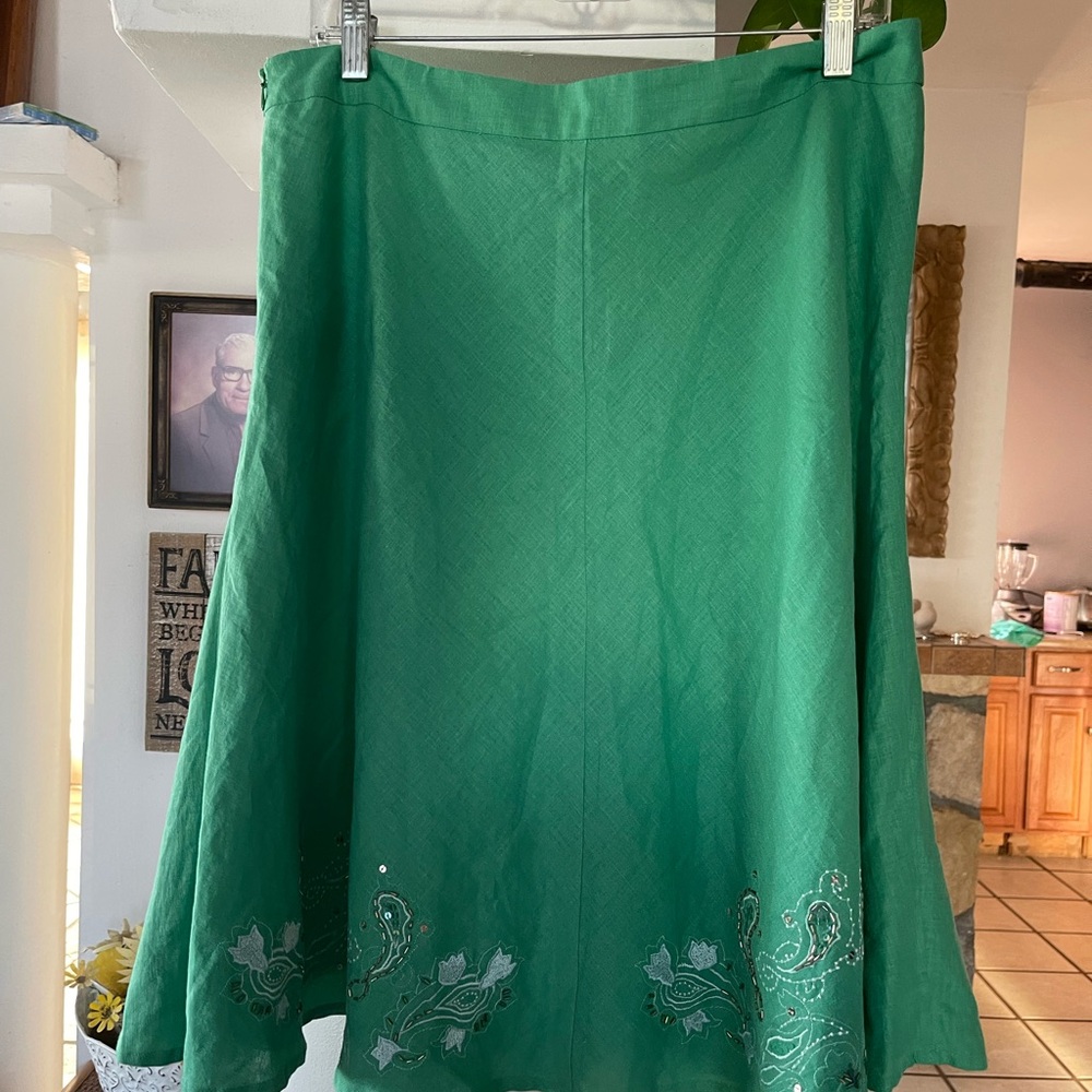 Women's Retro Skirt Apostrophe Green Embroidered Beads size 14